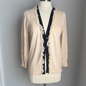 J. Crew Blush and Charcoal Ruffle Trim Cardigan